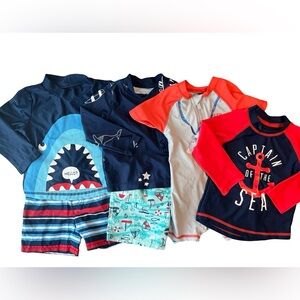 Baby Boy Swimsuit Bundle 12M Rash Guards Swim Trunks One Piece Lot of 6
